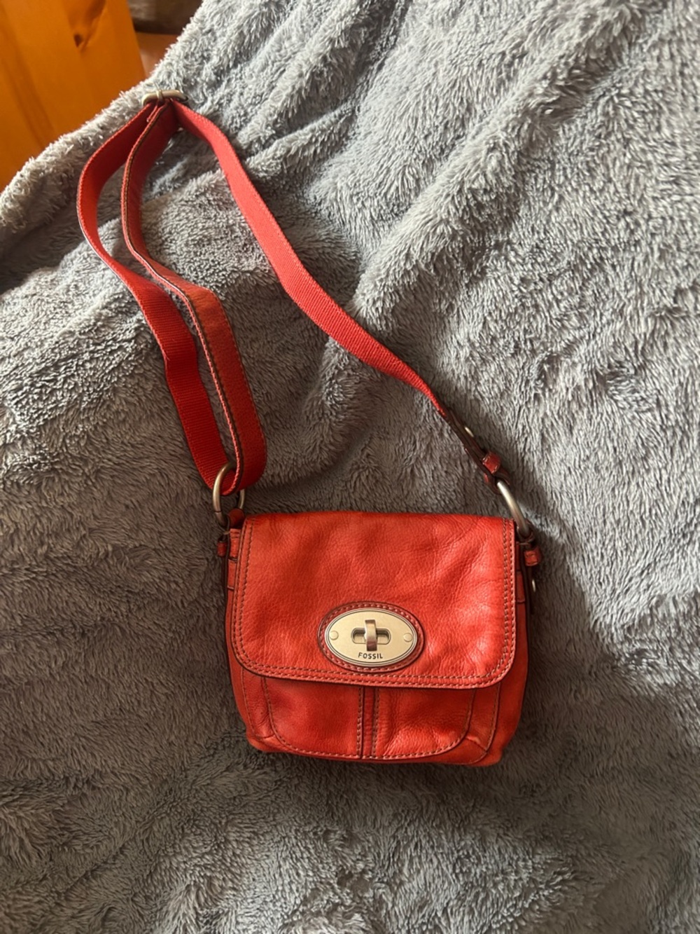 Fossil Red Leather Small Crossbody with Turn-Lock